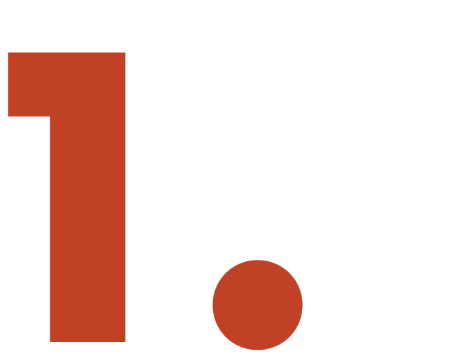 The image depicts a person wearing a reddish-brown hoodie, sitting against a minimalist white background with a large brown numeral "1" and dot.