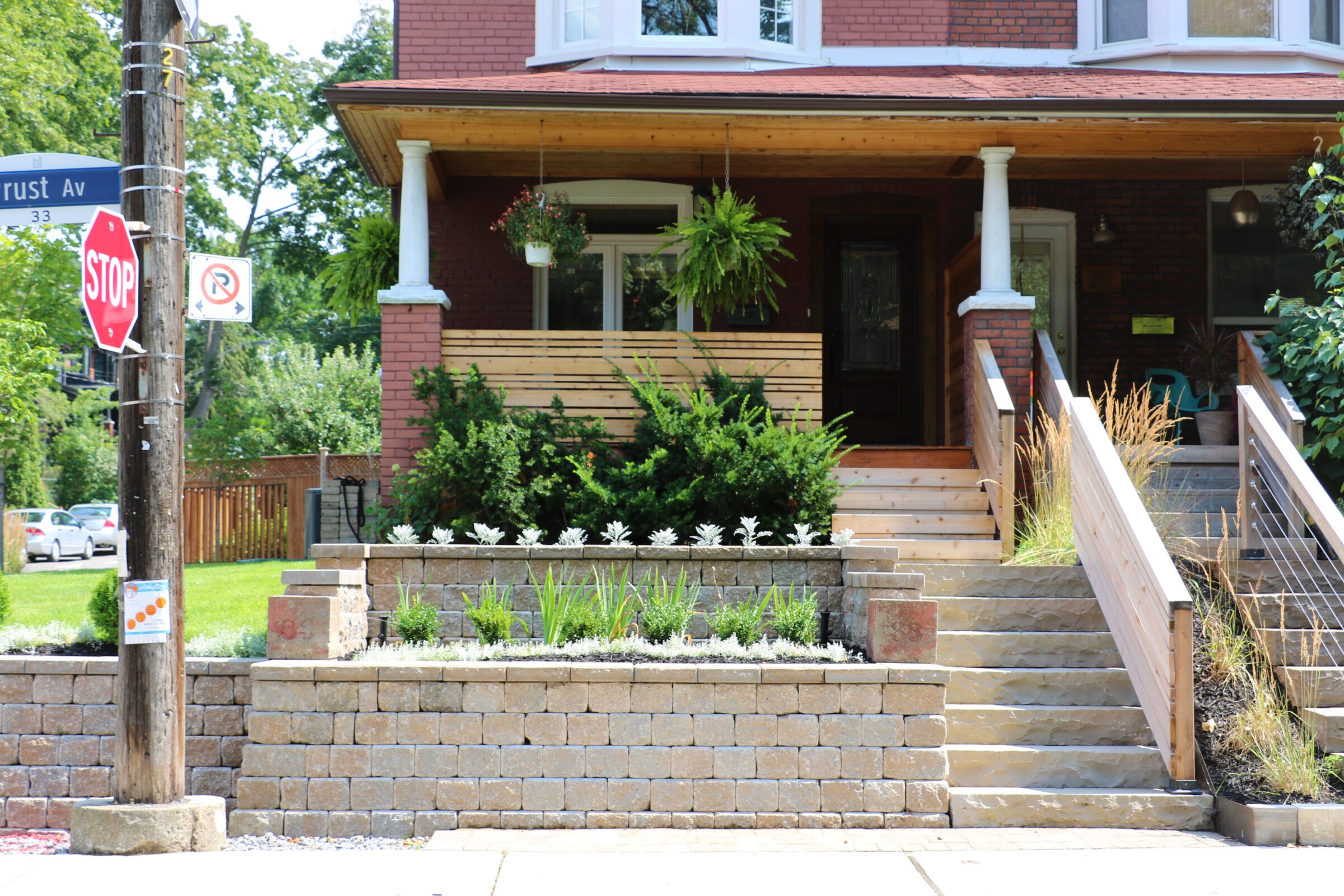 Stonework on the main entrance and retaining walls