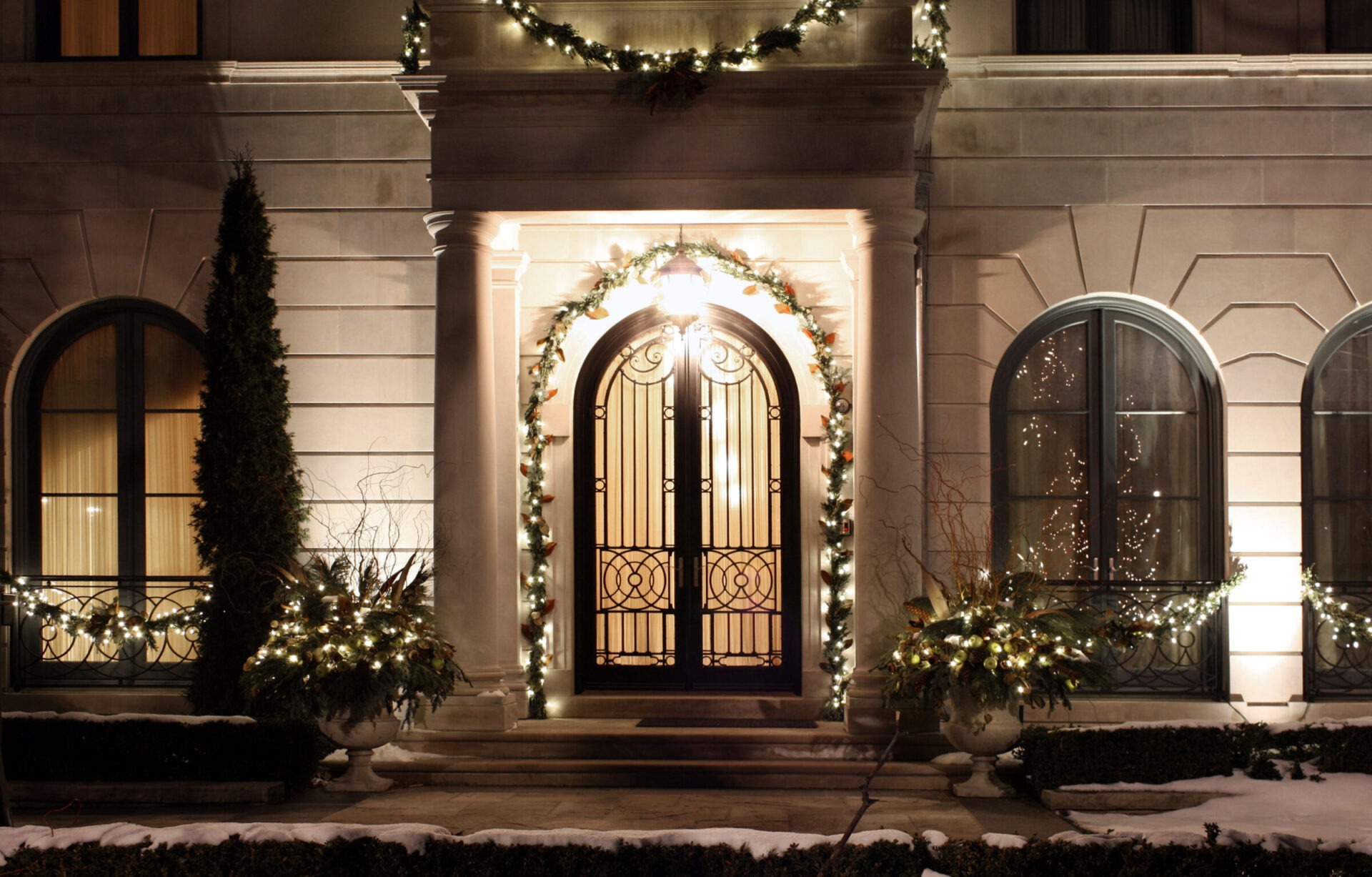 Front door with Christmas decorations